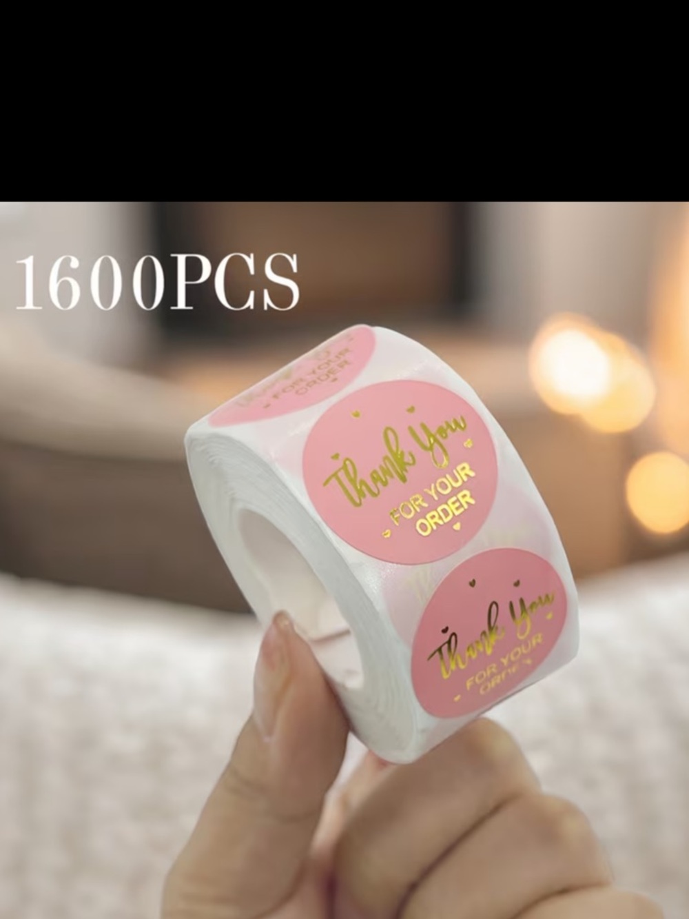 Pink "Thank You For Your Order" Round Sticker Roll - 1600pcs